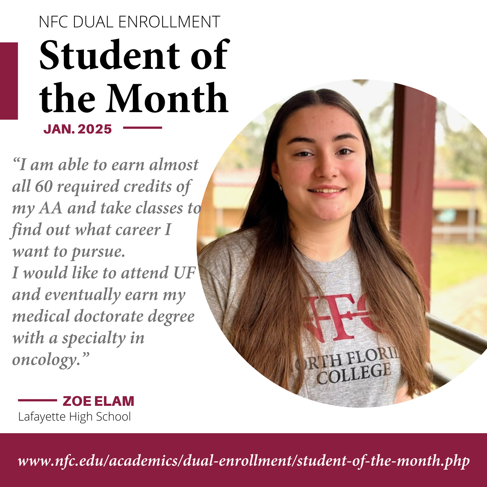 January 2025 Dual Enrollment Student of the Month